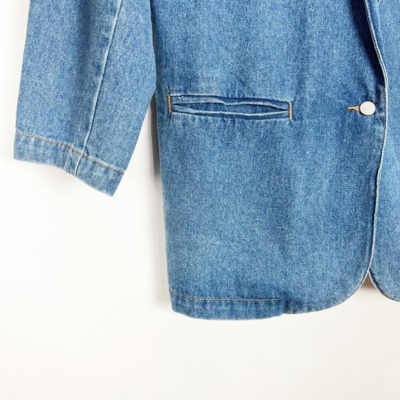 Vintage Jordache Chore Jacket Rigid Denim Blazer Medium Wash Women's Size L - Picture 3 of 13